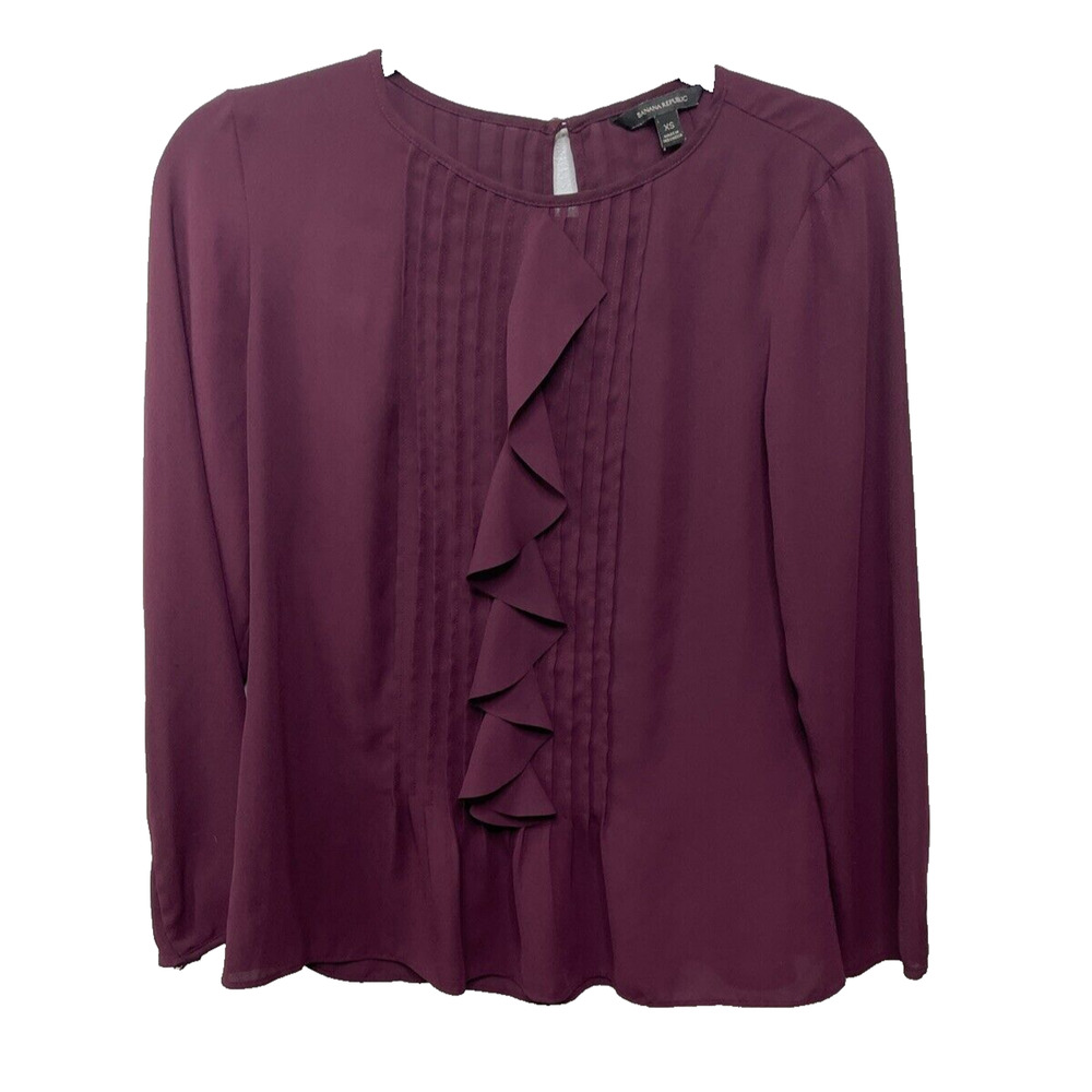 Banana Republic Long Sleeve Blouse Top Shirt Ruffle Pleated Maroon Women XS